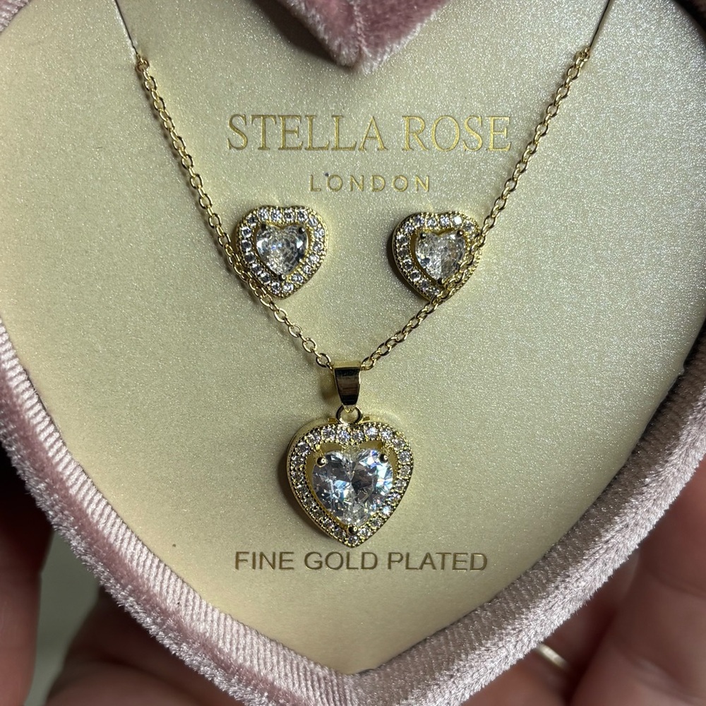 Stella Rose London Fine Gold Plated Heart Pendant Necklace & Earring Set